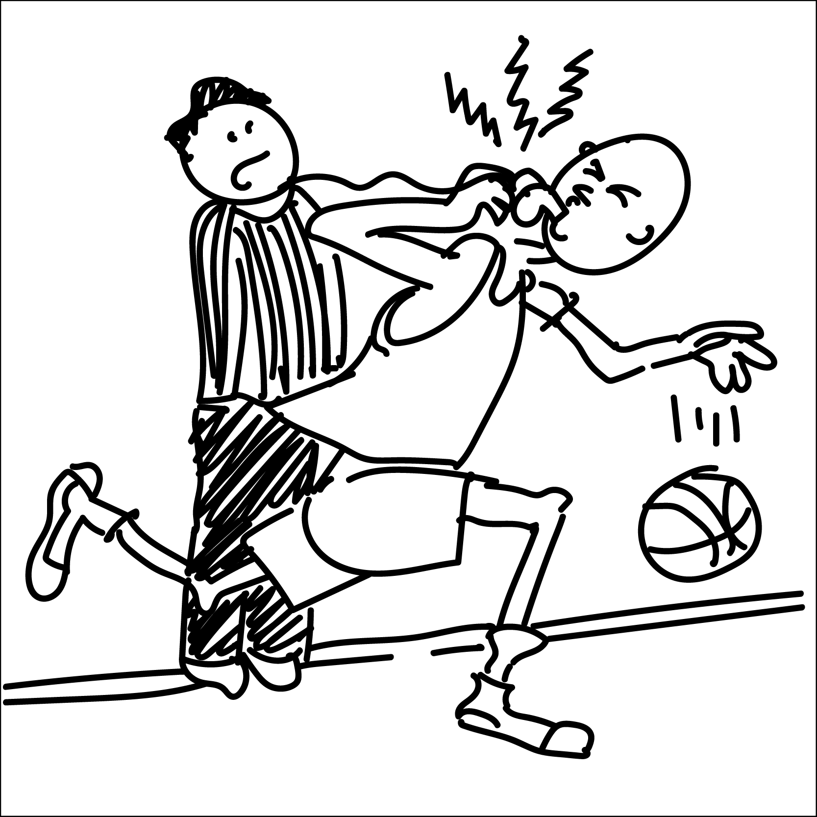 A basketball player blows the ref's whistle.